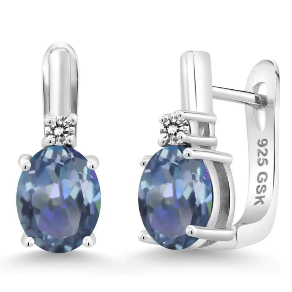 925 Sterling Silver with 4.73 Cttw Cassiopeia Mystic Topaz and Diamond Earrings